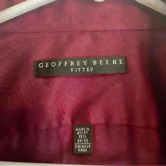 Geoffrey Beene wine fitted sateen wrinkle free dress shirt size 15 1/2 34-35 - Picture 2 of 7